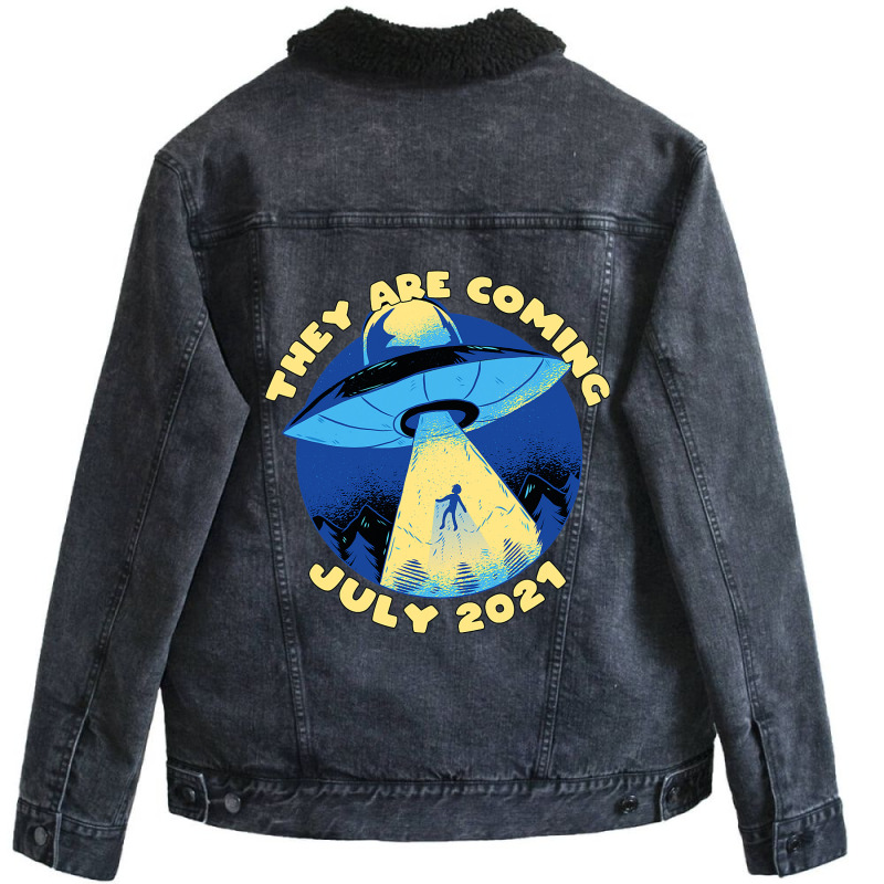 Ufo Abduction They Are Coming July 2alien Spaceshi Unisex Sherpa-lined Denim Jacket | Artistshot