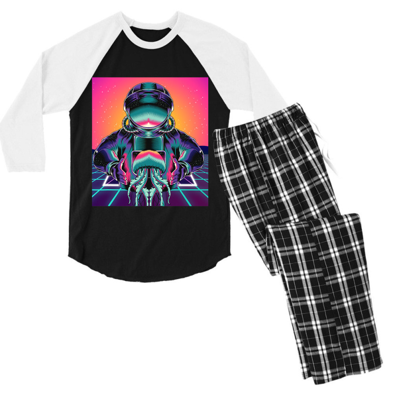 Synthwave 90s Art Vaporwave Jellyfish Outer Space  Men's 3/4 Sleeve Pajama Set | Artistshot