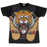 Tiger Themed S With Sharp Nail Holding Skateboard Graphic T-shirt | Artistshot