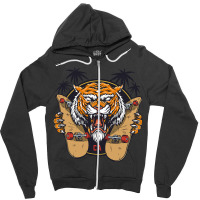 Tiger Themed S With Sharp Nail Holding Skateboard Zipper Hoodie | Artistshot