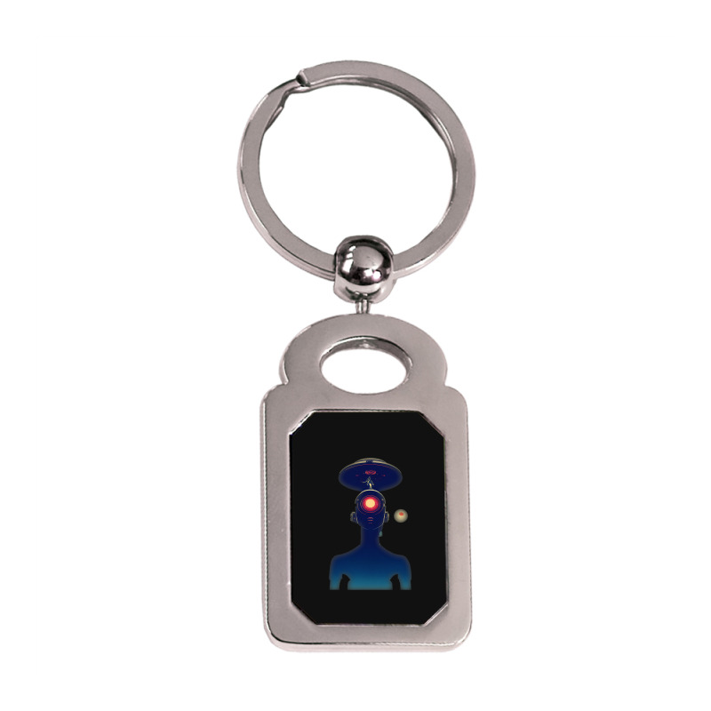 Unidentified Flying Object Portrait Scifi Alien Silver Rectangle Keychain | Artistshot