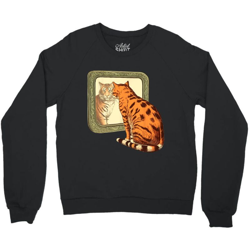 Tiger And Cat Looking In The Mirror Funny Cats Lov Crewneck Sweatshirt by FriedaBarcia | Artistshot