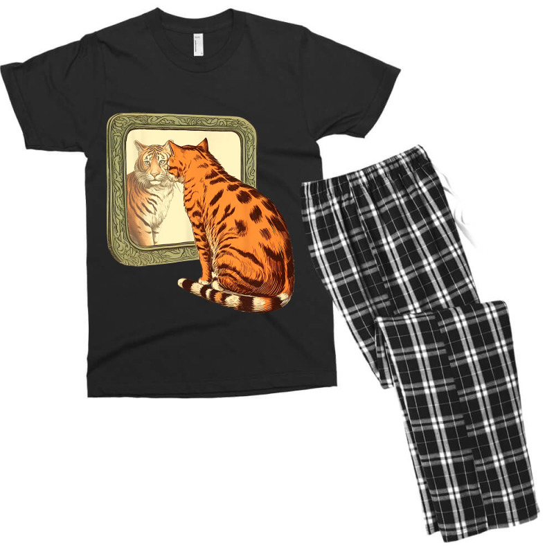 Tiger And Cat Looking In The Mirror Funny Cats Lov Men's T-shirt Pajama Set by FriedaBarcia | Artistshot