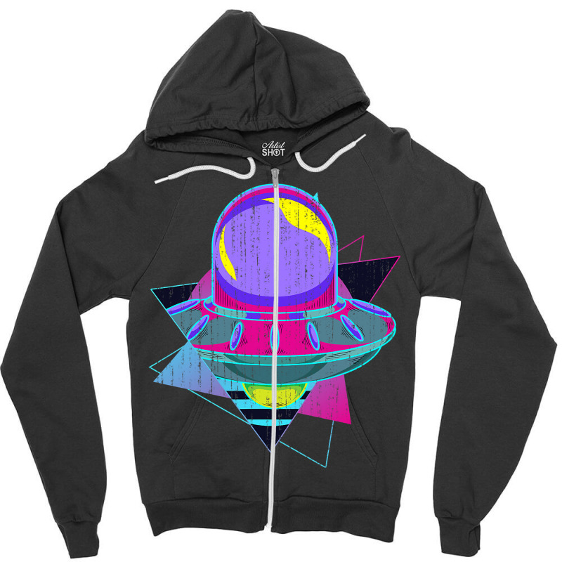 Ufo Unidentified Flying Object Retro 80s Vaporwave Zipper Hoodie | Artistshot