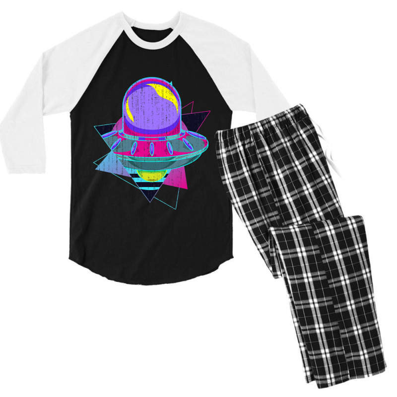 Ufo Unidentified Flying Object Retro 80s Vaporwave Men's 3/4 Sleeve Pajama Set | Artistshot