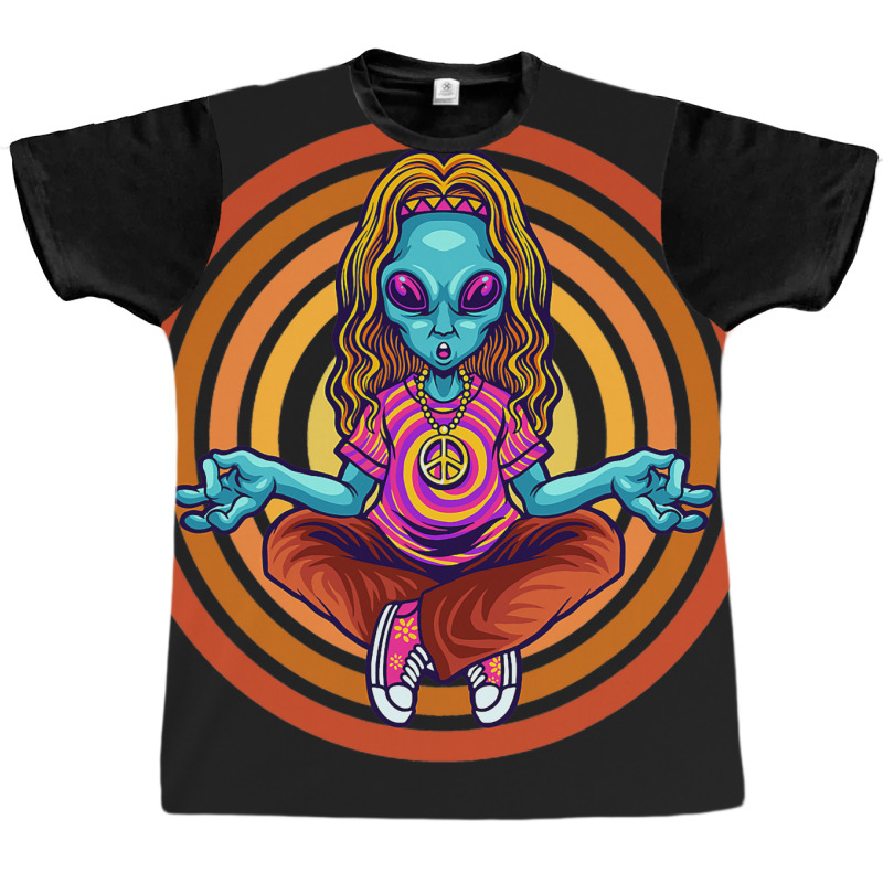 Trippy Meditating Hippie Alien Extraterrestrial Pe Graphic T-shirt | Artistshot