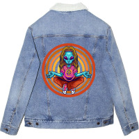 Trippy Meditating Hippie Alien Extraterrestrial Pe Unisex Sherpa-lined Denim Jacket | Artistshot