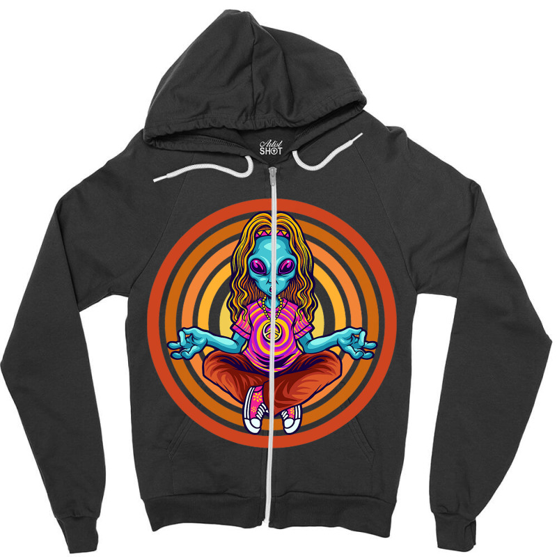 Trippy Meditating Hippie Alien Extraterrestrial Pe Zipper Hoodie | Artistshot