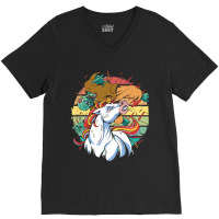 Vintage Cool Fantasy Fierce Unicorn And Scary Zomb V-neck Tee | Artistshot