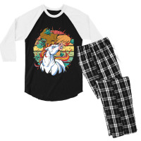 Vintage Cool Fantasy Fierce Unicorn And Scary Zomb Men's 3/4 Sleeve Pajama Set | Artistshot