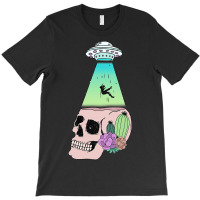 Ufo Beam Down On Skull With Flowers Alien Abductio T-shirt | Artistshot