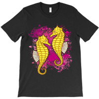 Two Adorable Seahorses On Colorblotches 21 T-shirt | Artistshot