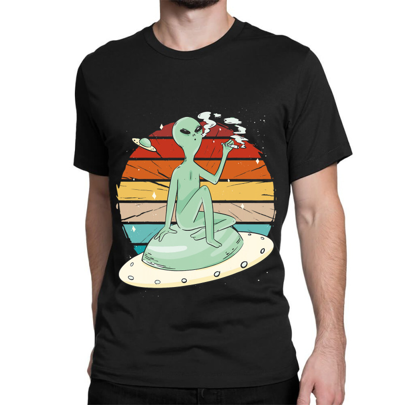 Vintage Funny Alien Smoking Over A Spaceship Space Classic T-shirt by CharleaPeguer | Artistshot