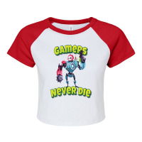 Gamers Never Die Modern Robot With Weapon Raglan Crop Top | Artistshot