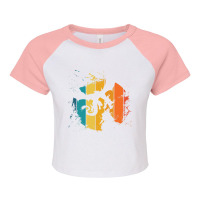 Vintage Cool Dragon Silhouette On The Retro Sunset Dragons Raglan Crop Top | Artistshot