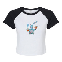 Rabbit Blue Flower Bouquet Flat Texture Watercolor Black Raglan Crop Top | Artistshot