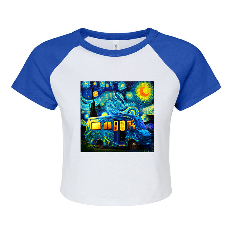 Caravan Camping Rv Trailer Van Starry Night Van Go Raglan Crop Top by wafaha | Artistshot