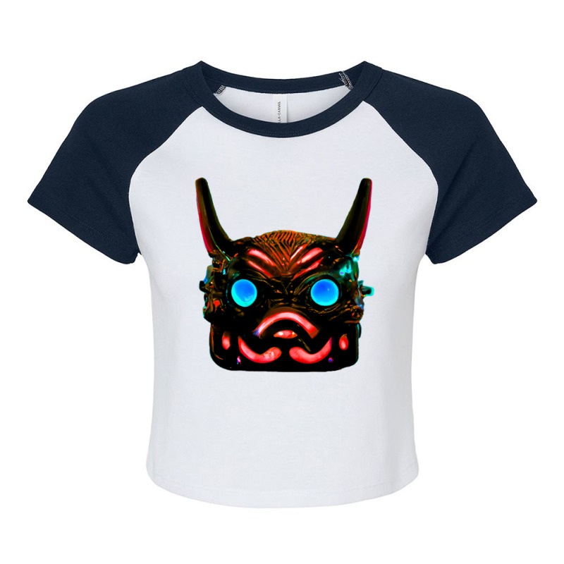 Futuristic Oni Mask Raglan Crop Top by catitoabite | Artistshot