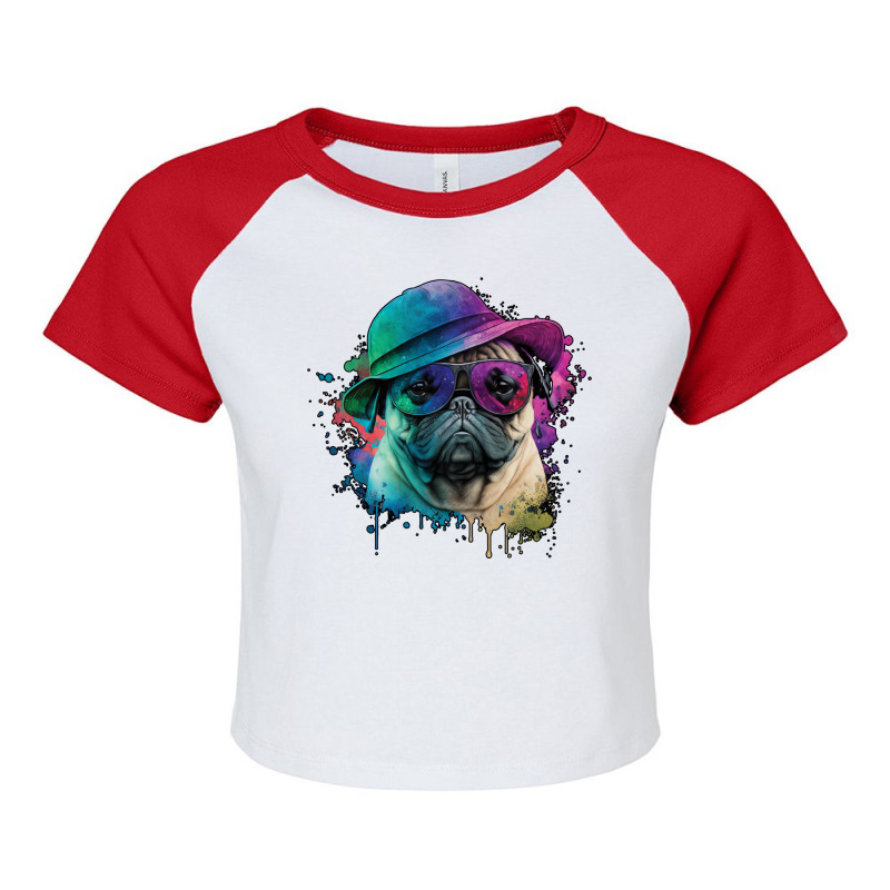 Vaporwave Pug Hat And Sunglasses Edition 1 Raglan Crop Top by juareztoews2 | Artistshot