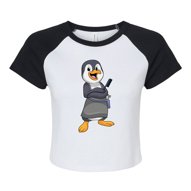 Penguin As Hair Stylist With Comb 80s Raglan Crop Top by awbreymaloon2 | Artistshot