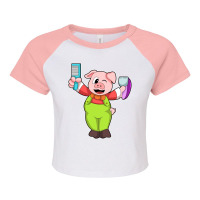 Pig With Comb Razor Boy Raglan Crop Top | Artistshot