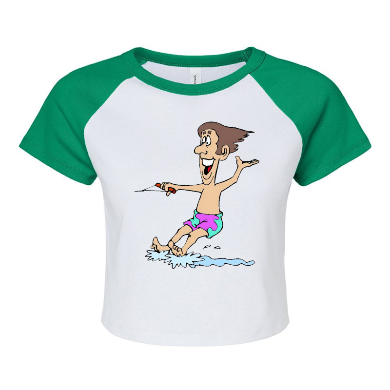 Waterskiing Dad On Vacation Yellow Raglan Crop Top by zelekmanfraw | Artistshot