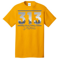 Detroit 313 Area Code Skyline Michigan Vintage Basic T-shirt | Artistshot