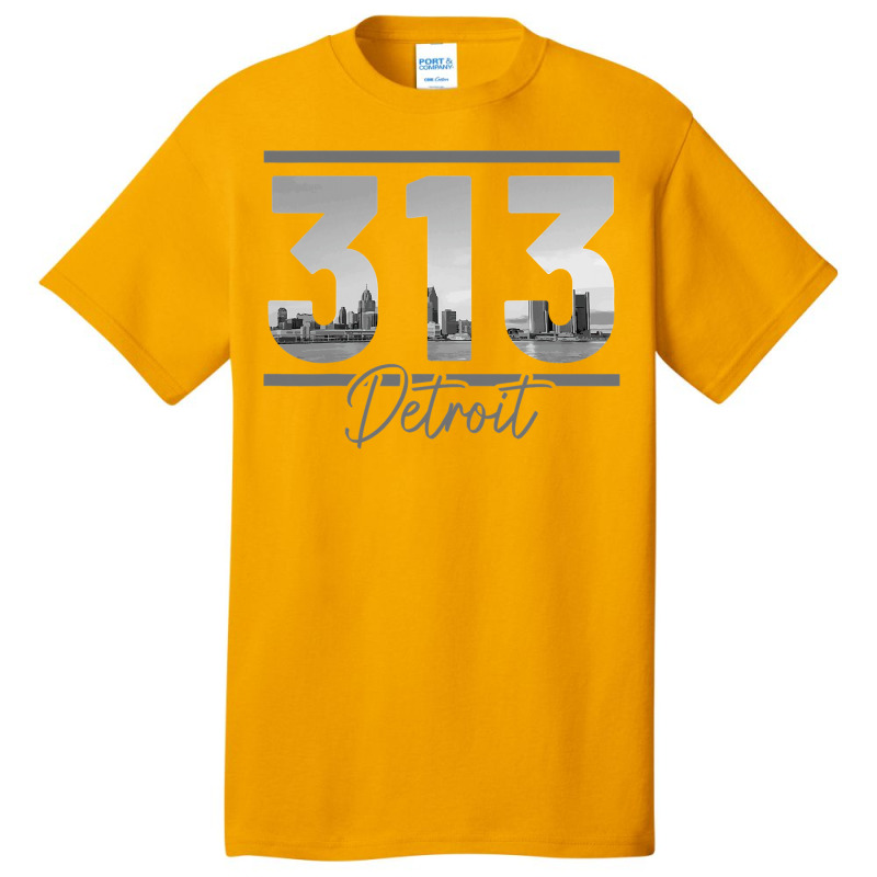 Detroit 313 Area Code Skyline Michigan Vintage Basic T-shirt by cm-arts | Artistshot