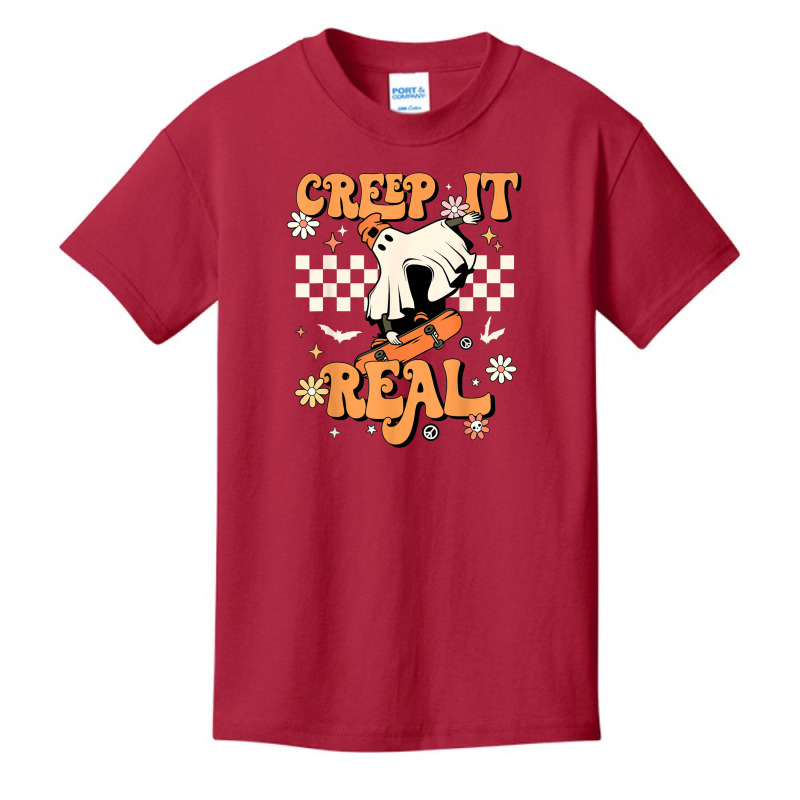 Creep It Real Retro Halloween Party Funny Ghost Skateboard Basic Youth T-shirt | Artistshot