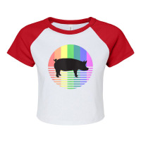 Retro Pig Gay Pride Vintage 80s Rainbow Pig Farm A Raglan Crop Top | Artistshot