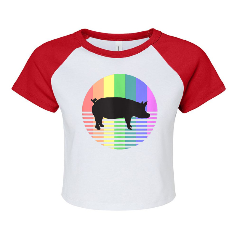 Retro Pig Gay Pride Vintage 80s Rainbow Pig Farm A Raglan Crop Top by africaka | Artistshot