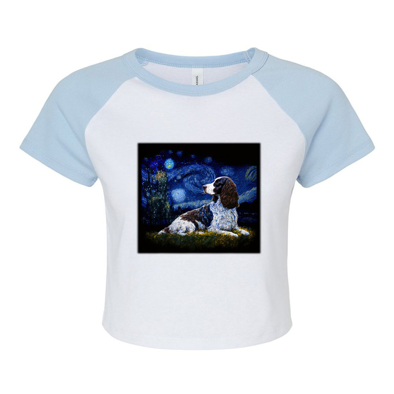 Surrealism Starry Night English Springer Spaniel D Raglan Crop Top | Artistshot