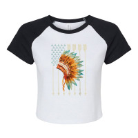 Native American Usa Flag T Shirt Raglan Crop Top | Artistshot