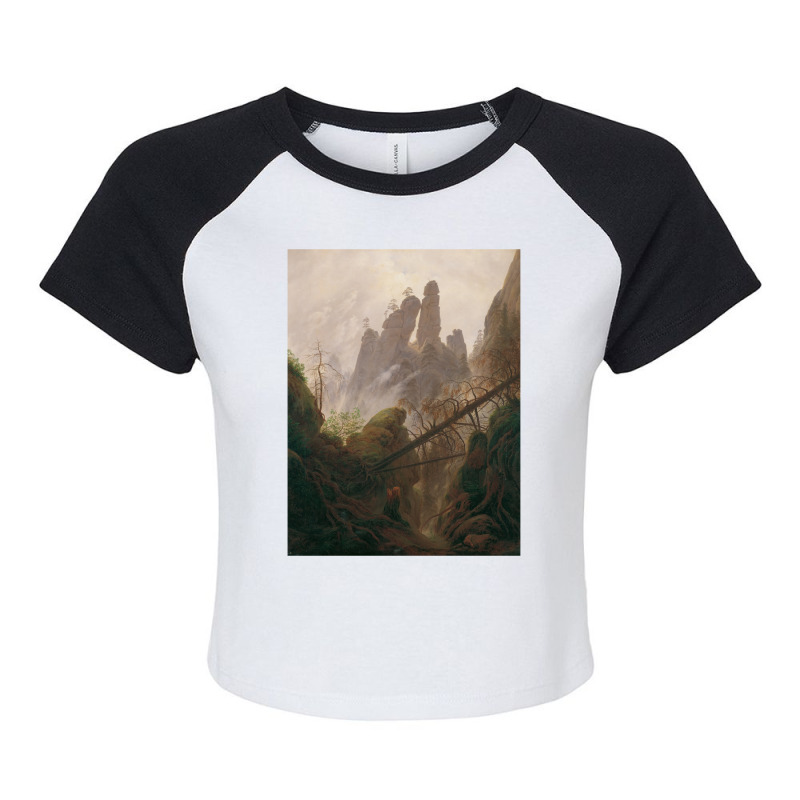 Caspar David Friedrich   Rocky Ravine In The Elbe Raglan Crop Top by muttygleberp | Artistshot