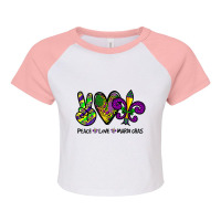 Peace Love King Cake Funny Mardi Gras Party Carniv Raglan Crop Top | Artistshot