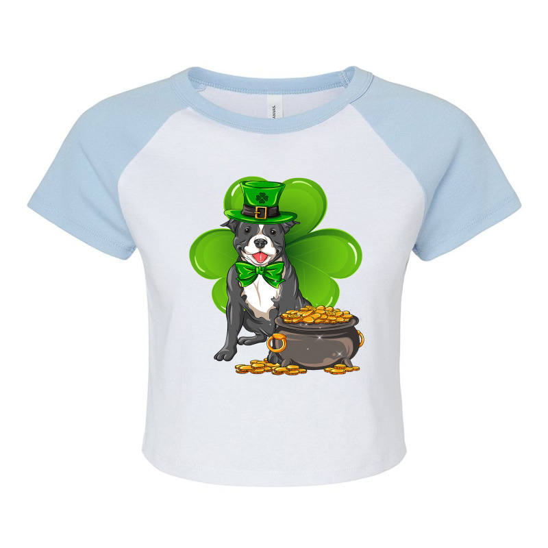 St Patricks Day Staffordshire Bull Terrier Shamroc Raglan Crop Top by Upsunshine | Artistshot