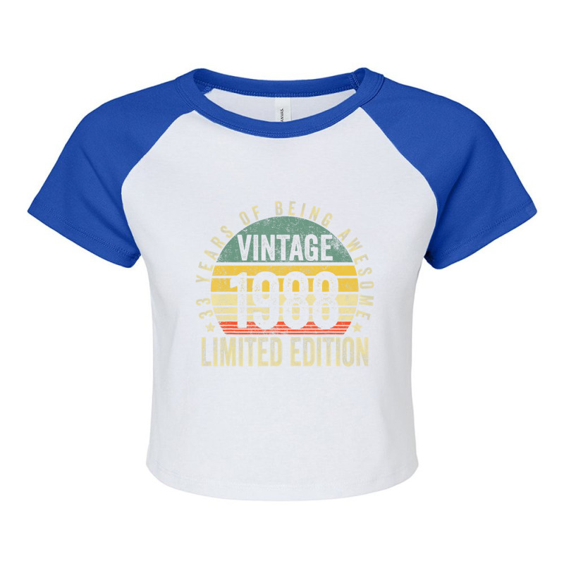 33 Year Old Gifts Vintage 1988 Limited Edition 33r Raglan Crop Top by krumsiek | Artistshot