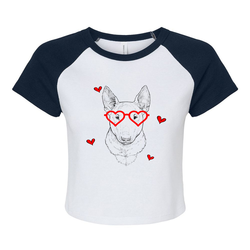 Bull Terrier With Heart Glasses Valentines Day Dog Raglan Crop Top by AURRADILLARD | Artistshot