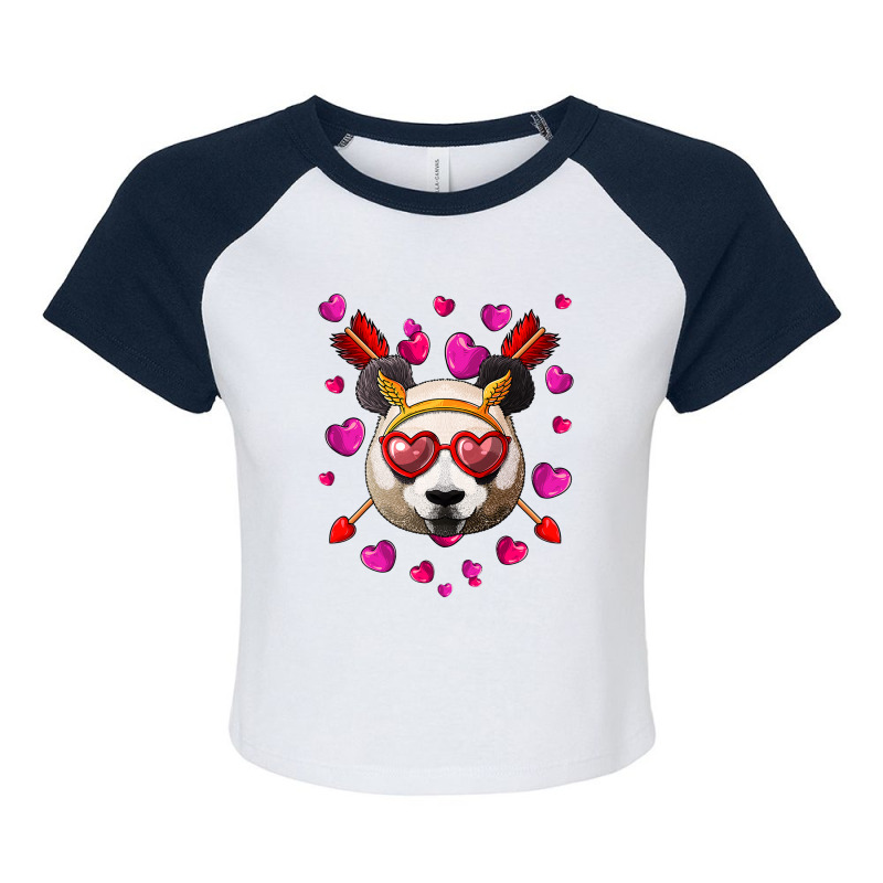 Panda Valentines Day Animal Face Heart Glass Love  Raglan Crop Top by spreesgomez | Artistshot