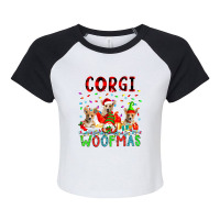 Corgi Xmas Woof Santa Reindeer Elf Corgis With Gno Raglan Crop Top | Artistshot