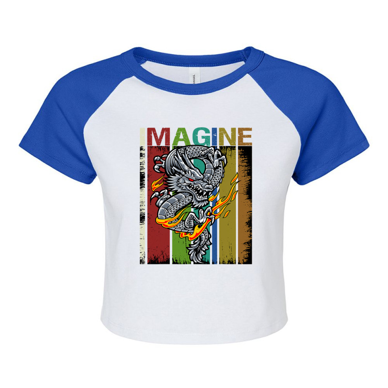 Imagine Fantastic Dragon Vintage Cool Art Raglan Crop Top by kerrmanthez | Artistshot