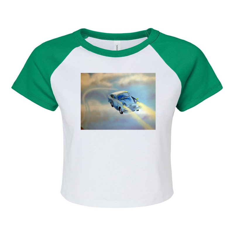 Flying Blue Car Raglan Crop Top by soucenertic | Artistshot