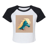 Smiling Blue Horse Design Raglan Crop Top | Artistshot