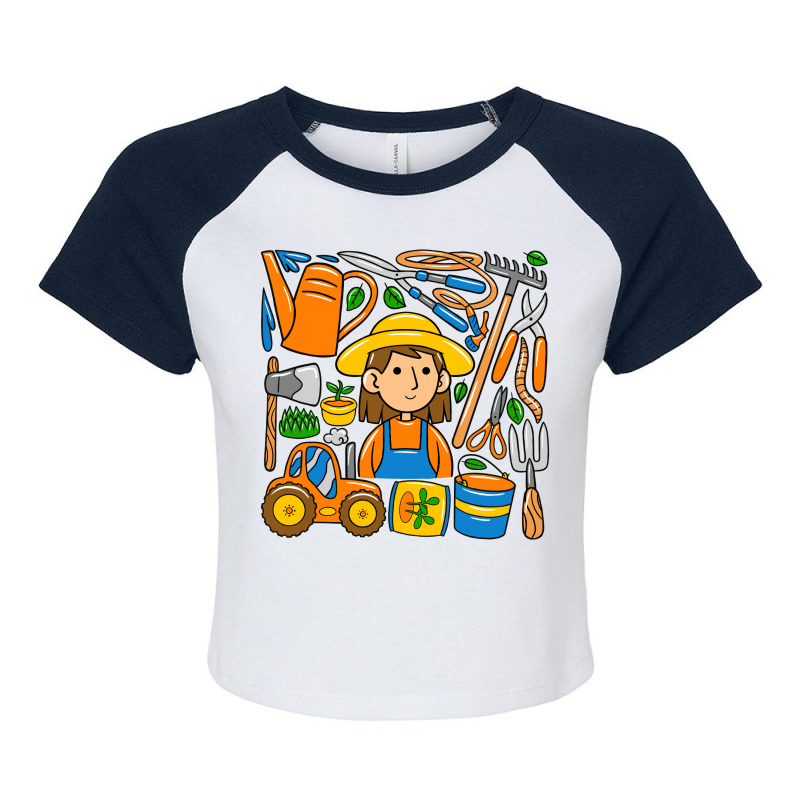 Woman Farmer Doodle Raglan Crop Top by medzcreative | Artistshot