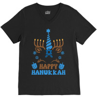 Happy Hanukkah Unicorn Chanukah Menorah Dreidel V-neck Tee | Artistshot