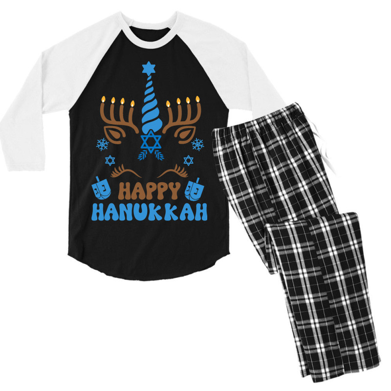 Happy Hanukkah Unicorn Chanukah Menorah Dreidel Men's 3/4 Sleeve Pajama Set | Artistshot