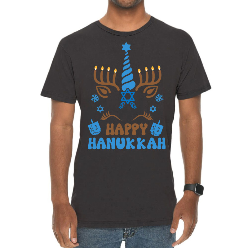 Happy Hanukkah Unicorn Chanukah Menorah Dreidel Vintage T-shirt | Artistshot