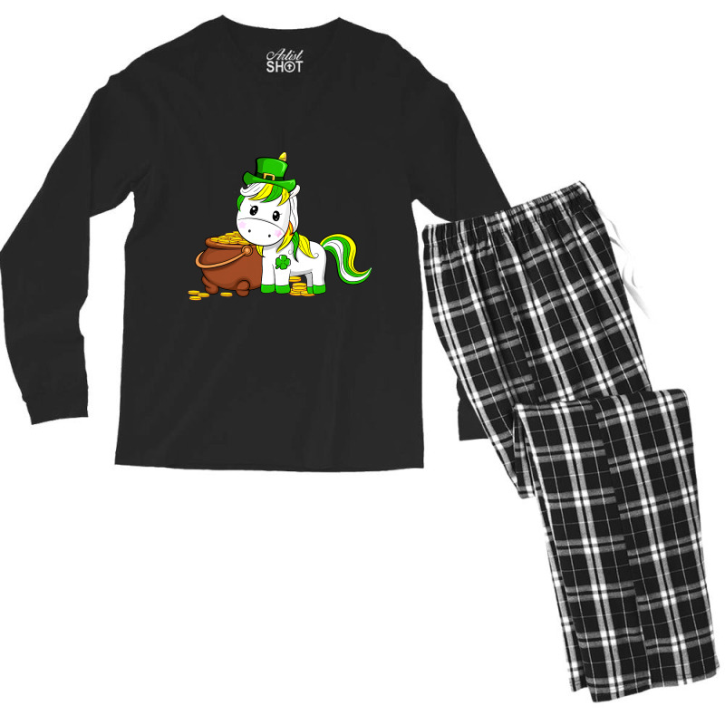 Funny Unicorn Leprechaun Hat St Patricks Day Gifts Men's Long Sleeve Pajama Set | Artistshot