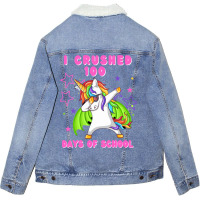 I Crushed 100 Days Of School Dabbing Dragon Unicor Unisex Sherpa-lined Denim Jacket | Artistshot