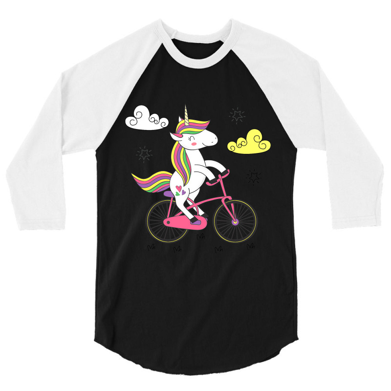 Funny Unicorn On Bike Work Out Biker 3/4 Sleeve Shirt by TevitJanik | Artistshot